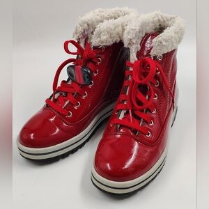 Olang Rimini Red Patent  Women's Winter Boots Sz 8 Faux Fur